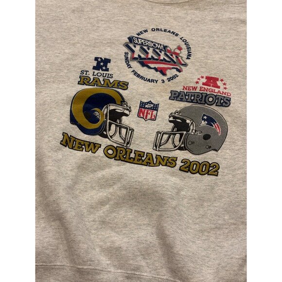 Vtg Super Bowl XXXVI Matchup Sweatshirt New England Patriots v St. Louis Rams XL - Picture 5 of 7